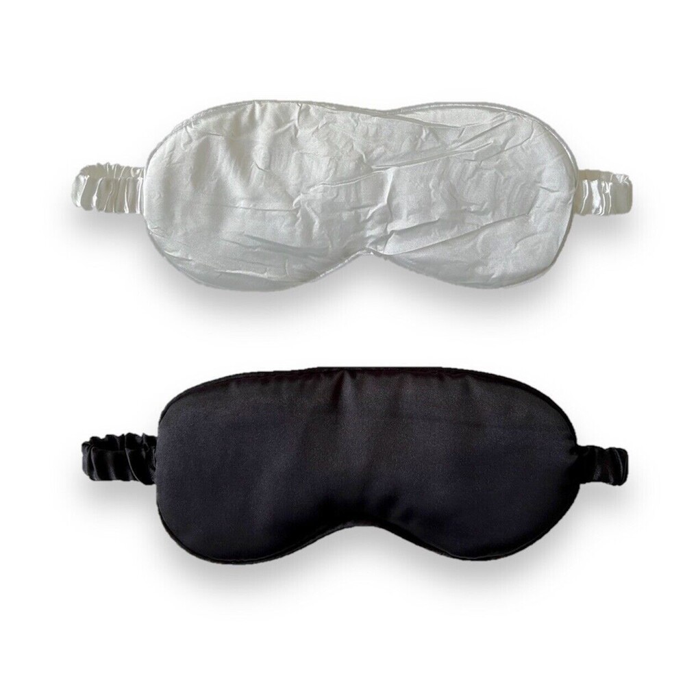 Set Of 2 Sleep Masks White & Black Sleeping Silk Night Eyes